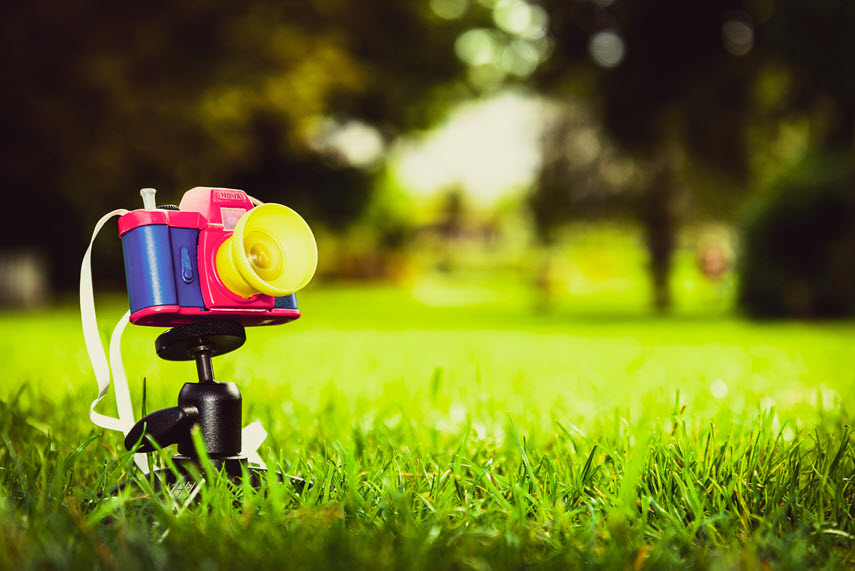 toy video camera sitting in grass