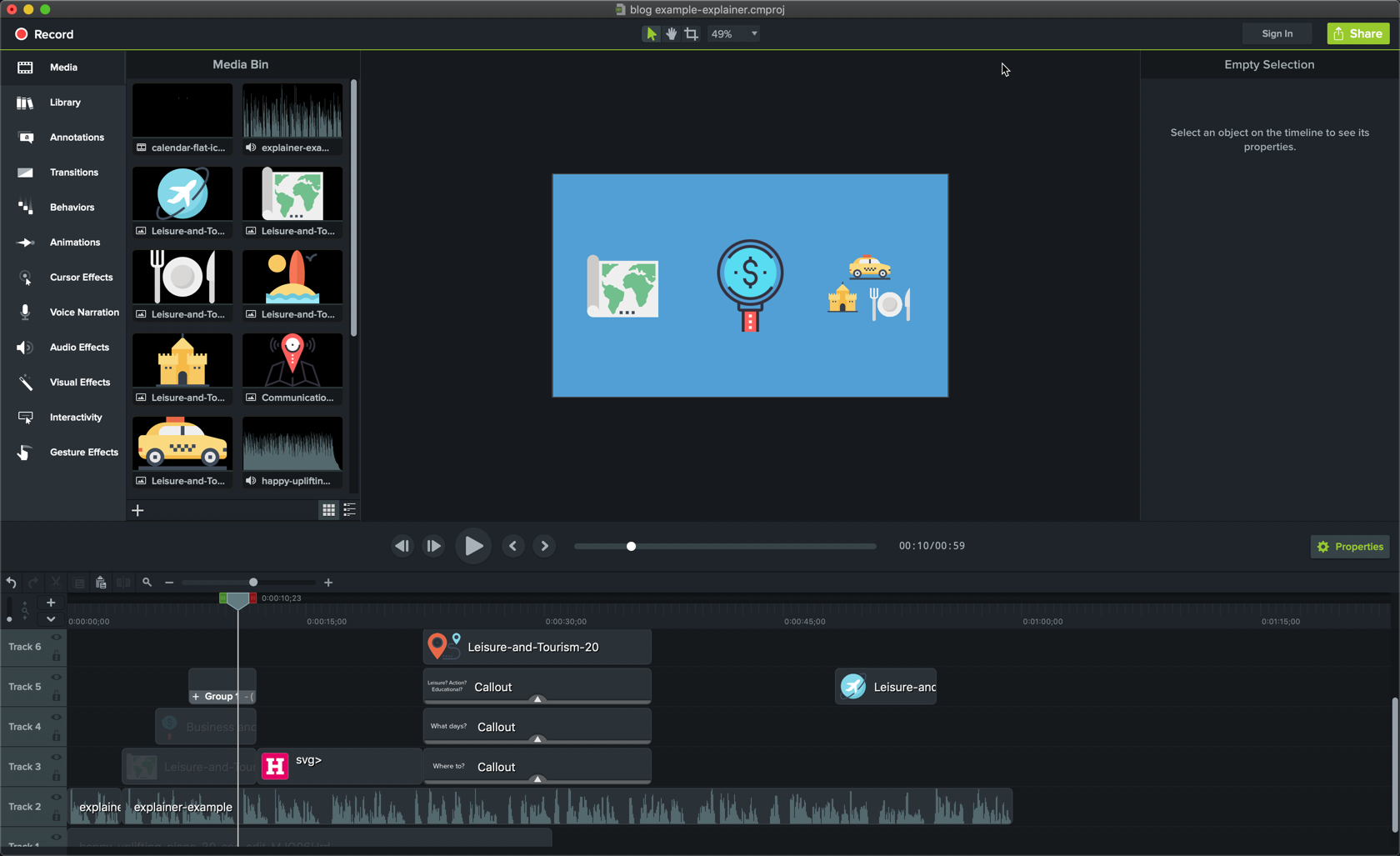 editing media for an animated explainer video in Camtasia