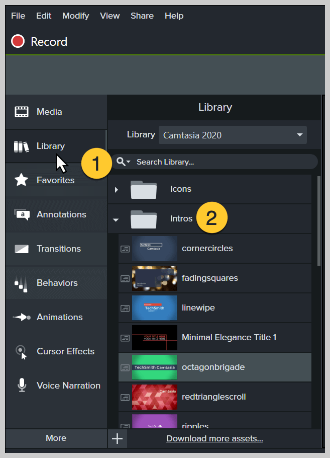 camtasia assets library