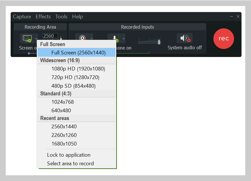 Select a custom region to record with Camtasia