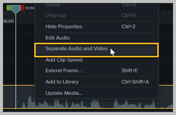 How to separate audio and video in Camtasia.