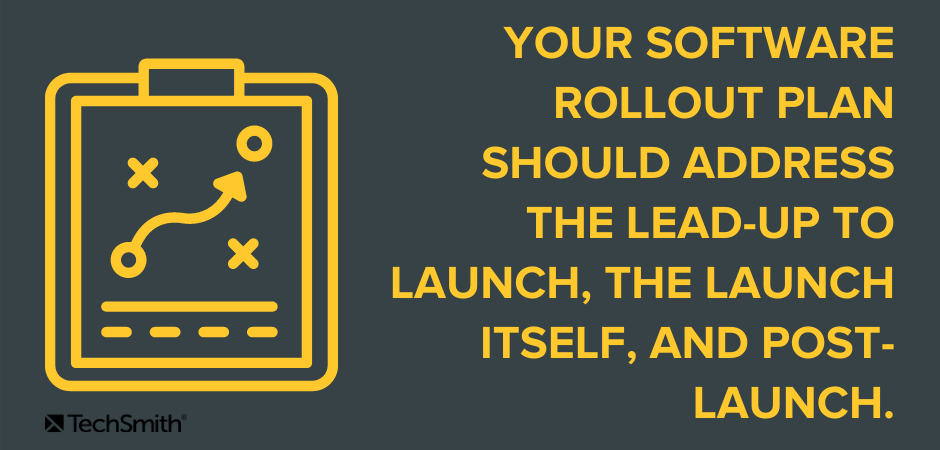 Your software rollout plan should address the lead-up to launch, the launch itself, and post-launch.