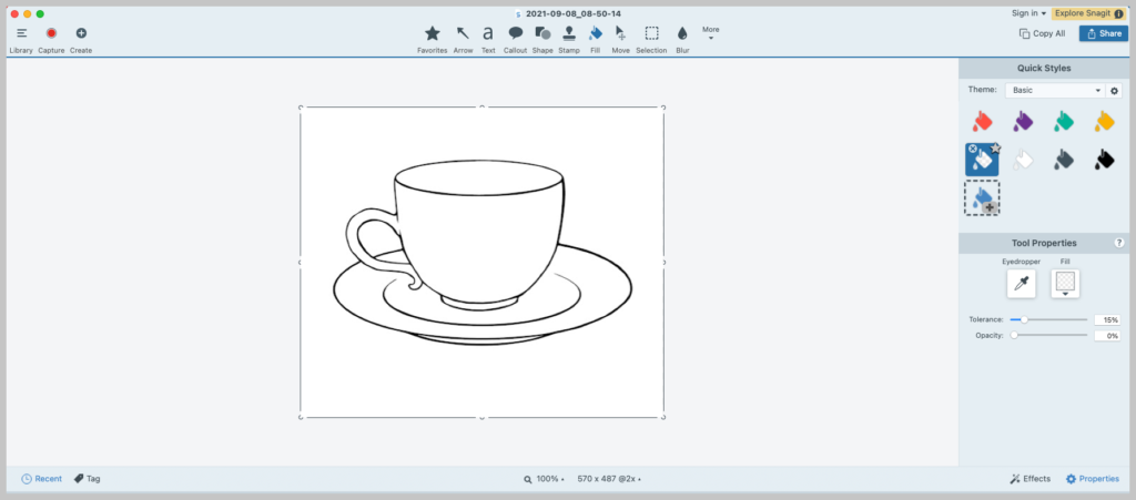 An image of the Snagit editor featuring a black and white teacup.