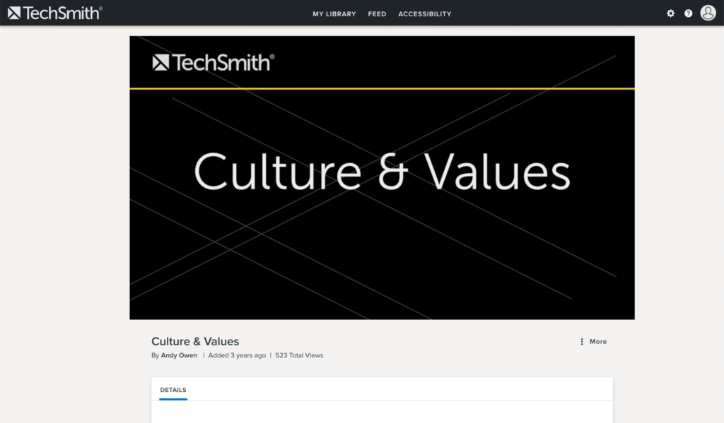 Screenshot of an example employee onboarding video focused on company culture and values.