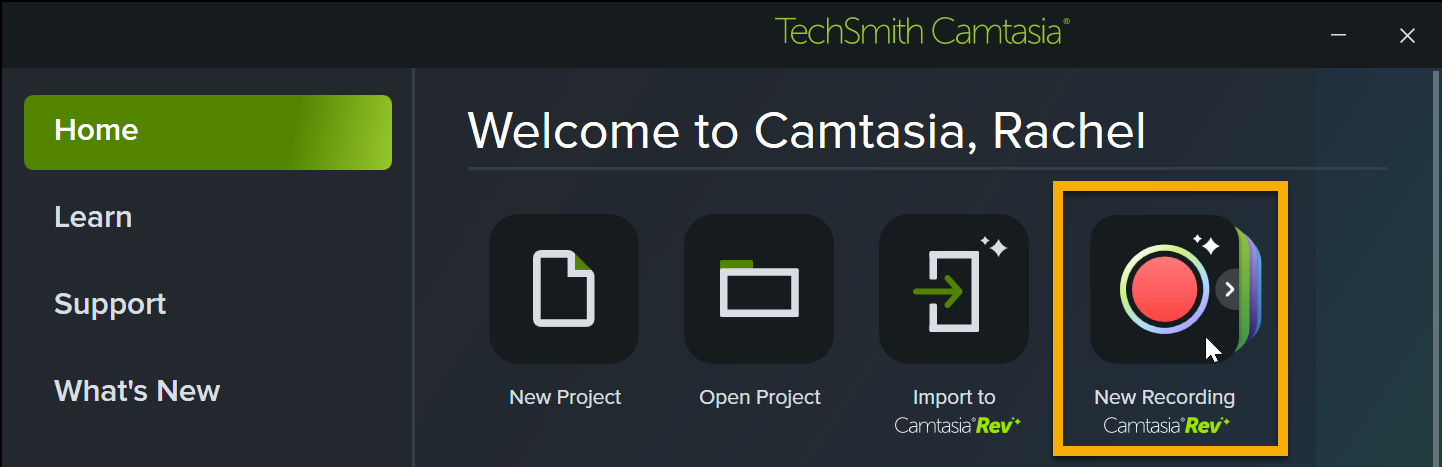New Recording Camtasia Rev option