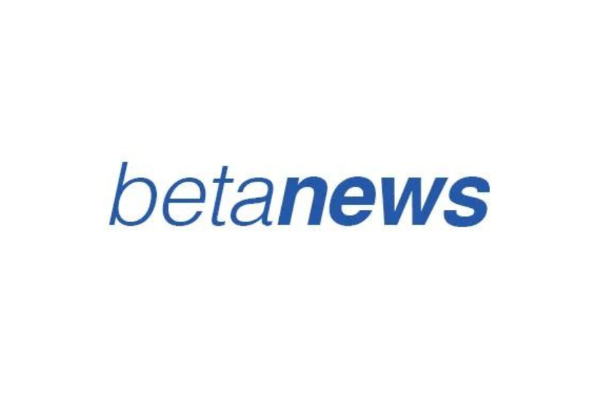 Beta News logo is blue. News is bold and beta is regular.