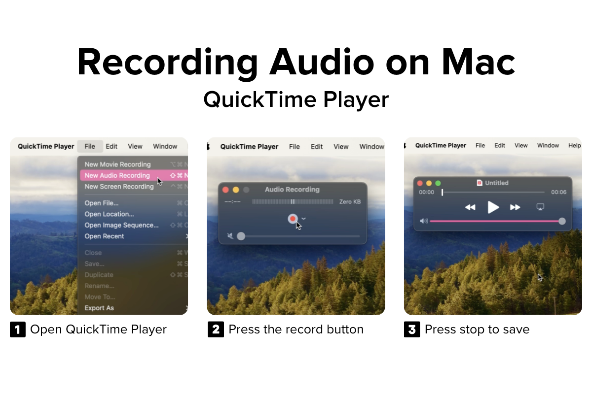 How to record audio on Mac using QuickTime player. 