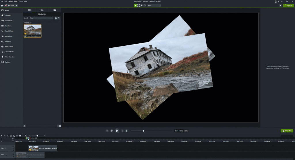 Gif of an image of a house rotating within the Camtasia editor.