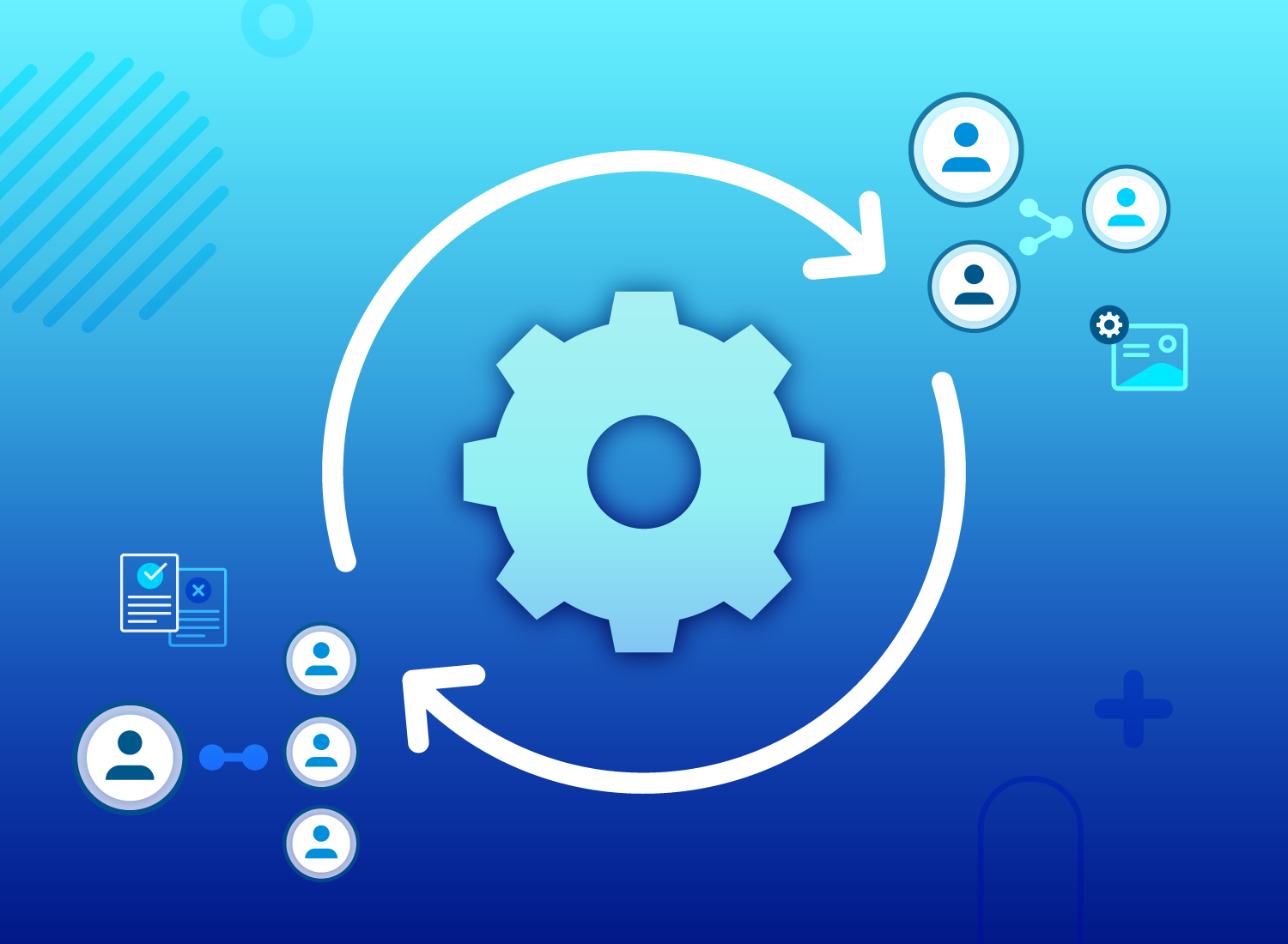 Gear icon representing the change management process of different organizational structures.