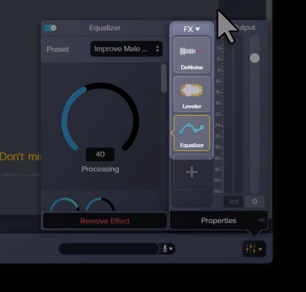 Audio equalizer settings in Audiate used to improve voice quality during video transcription