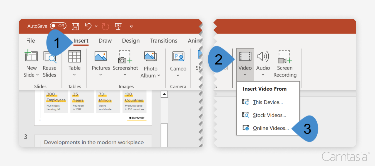 Three steps to insert an online video into PowerPoint