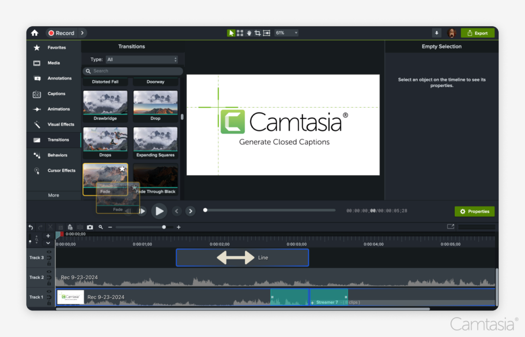 Add transitions between video clips in Camtasia