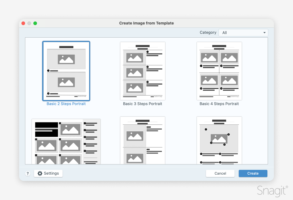 Guide templates in Snagit