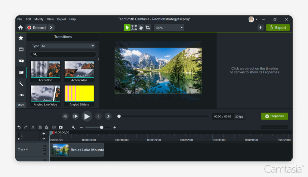 Camtasia's editing interface.