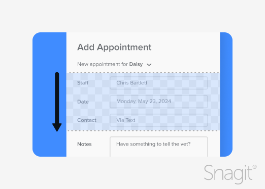 An illustration of Snagit's cut-out tool used to remove unnecessary sections inside an image