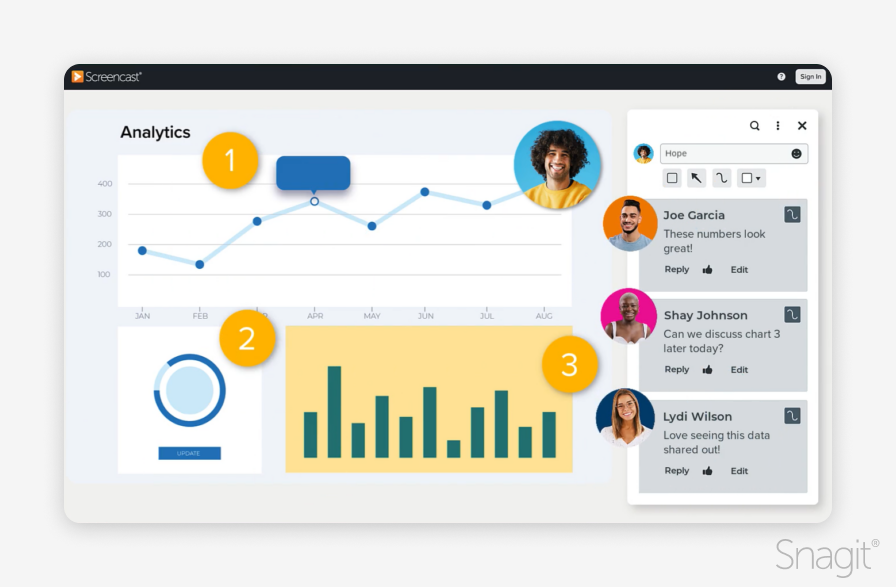 People discussing on screencast the contents of a Snagit screenshot.