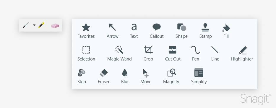 Snipping Tool’s editing options vs Snagit’s editing options.