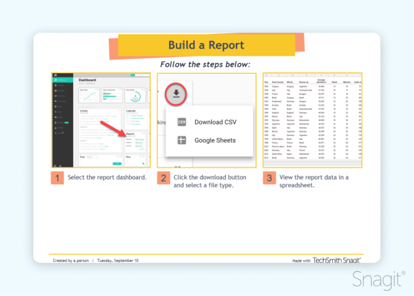 A snagit template being used to show the steps to a software process.