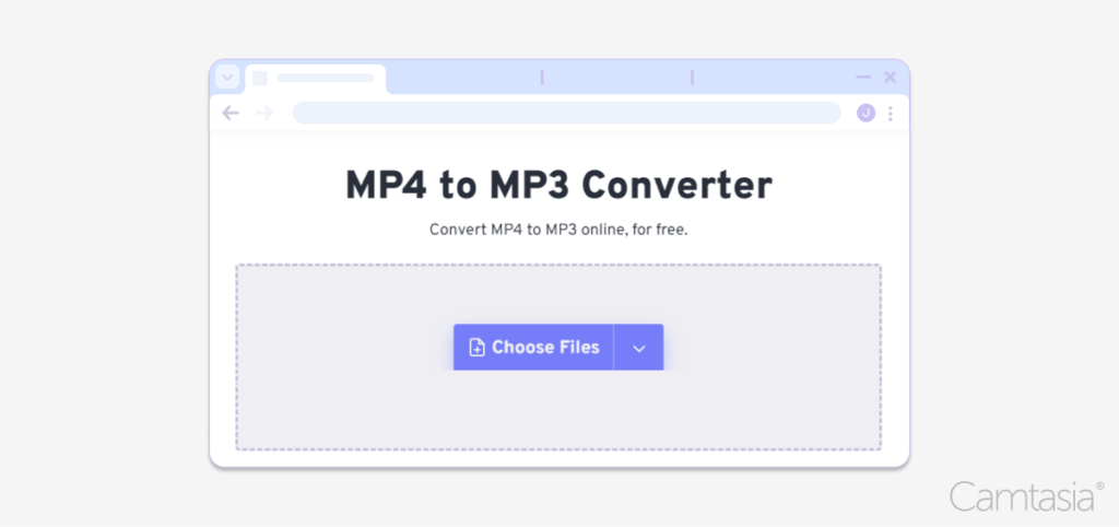 Illustration of a web browser with a file picker to convert MP4 files to MP3