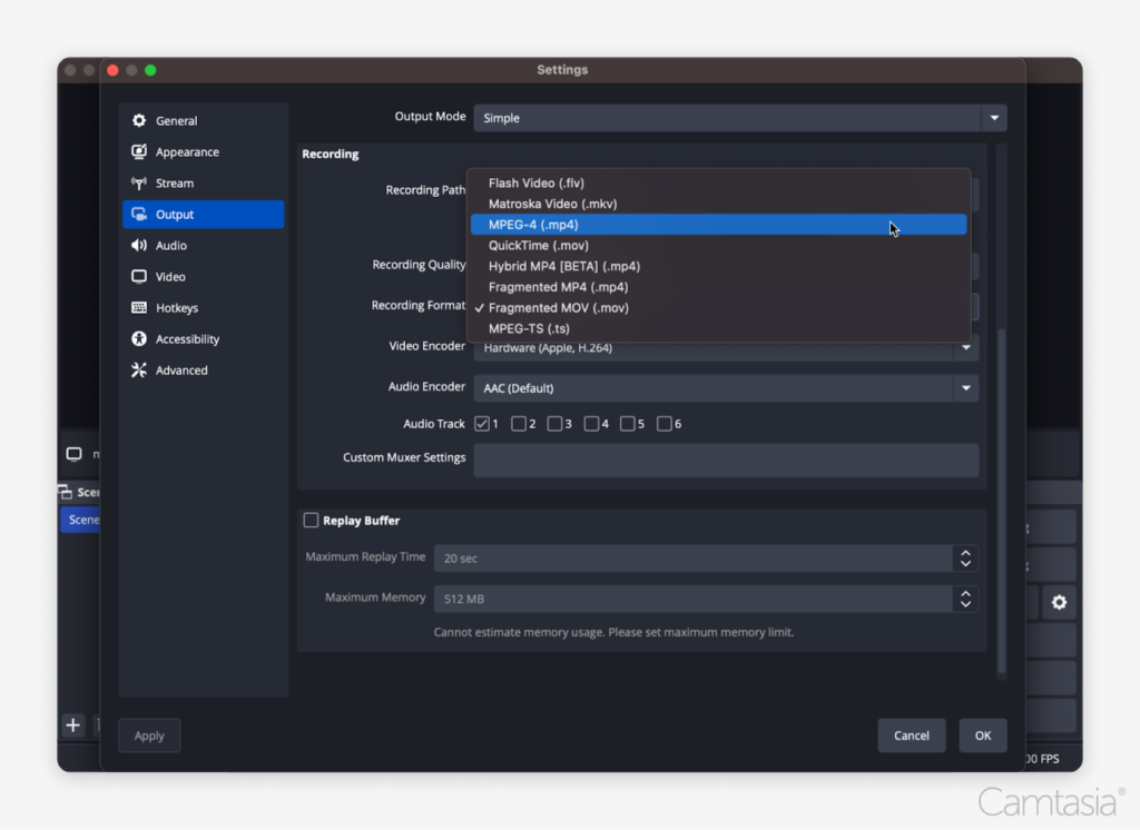 Settings option open clicking on MPEG-4 (.mp4) option.