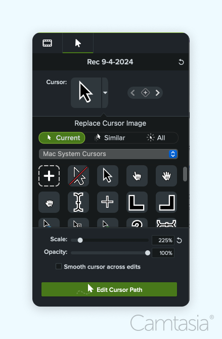 Cursor customization options in Camtasia