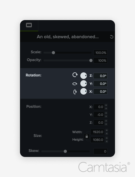 Image of the rotation editor in Camtasia.