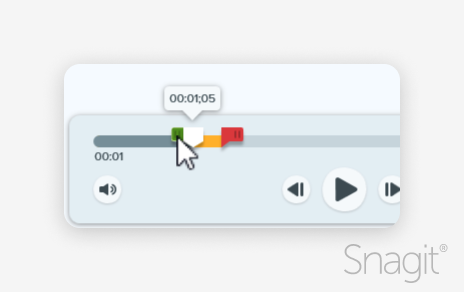 Selecting the beginning of a trim in Snagit.