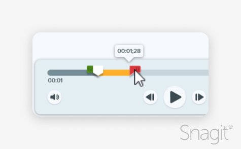 Selecting the end of a trim in Snagit.