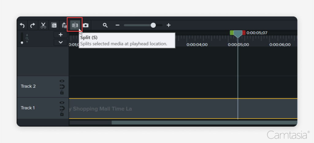 Image showing the split clip button in Camtasia.