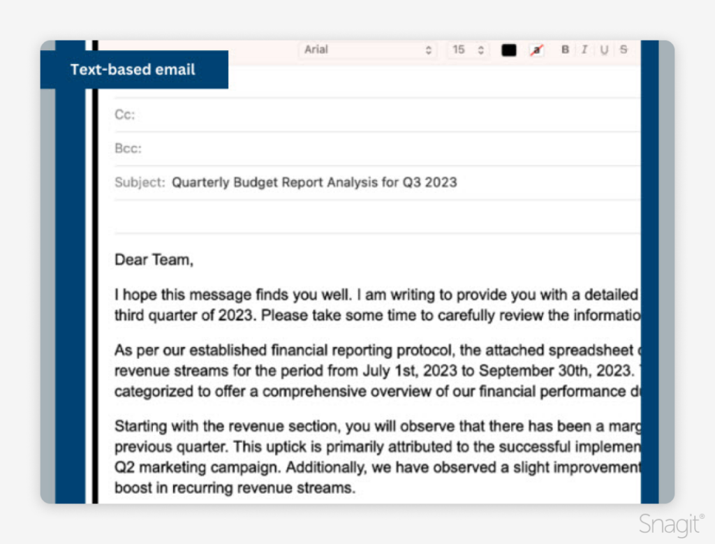 screenshot of generic business email with overlay 'text-based email'