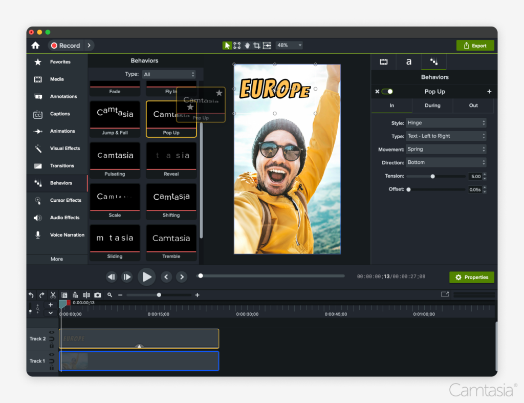 An Image of Camtasia's editor with a 9:16 frame.