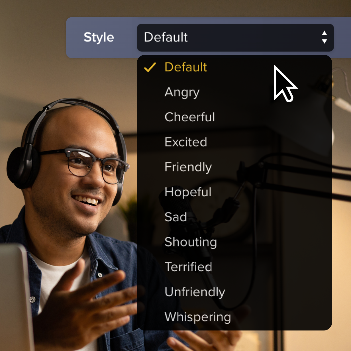 The options of customizable voices in Camtasia Audiate.