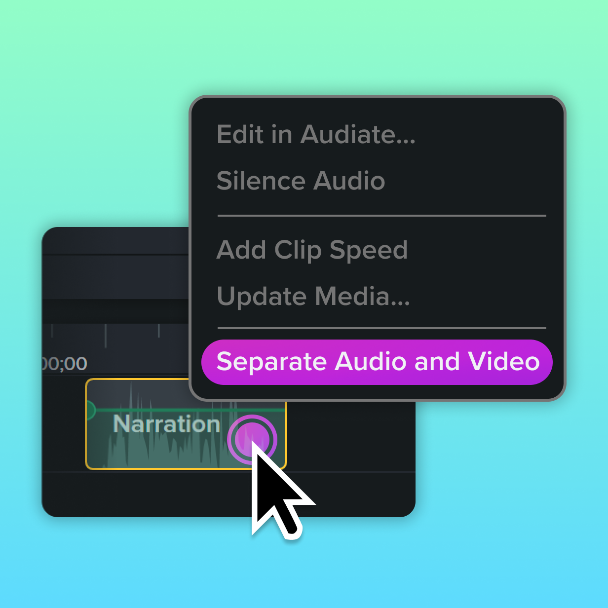 The menu option that separates the audio from video.