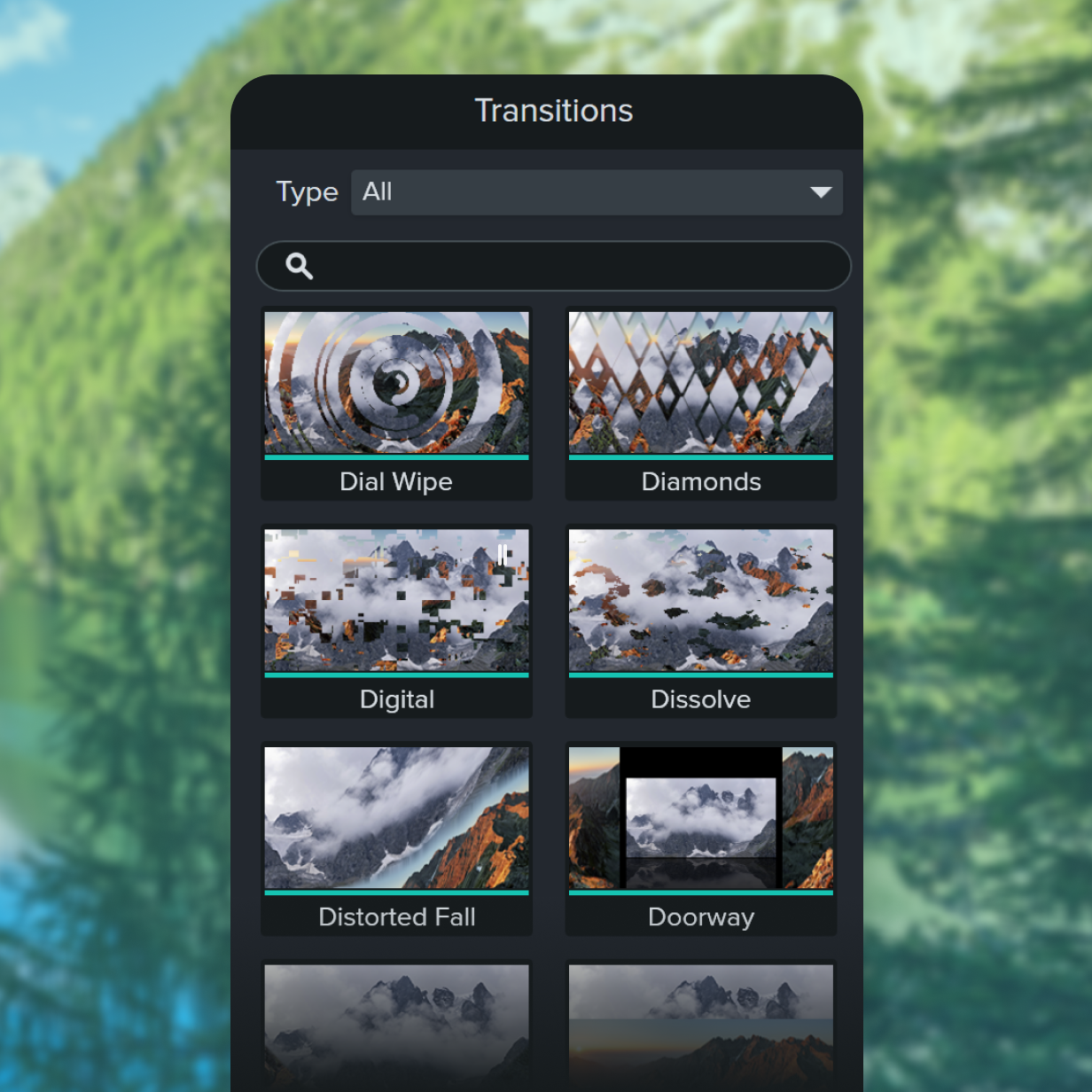 Transitions available in Camtasia