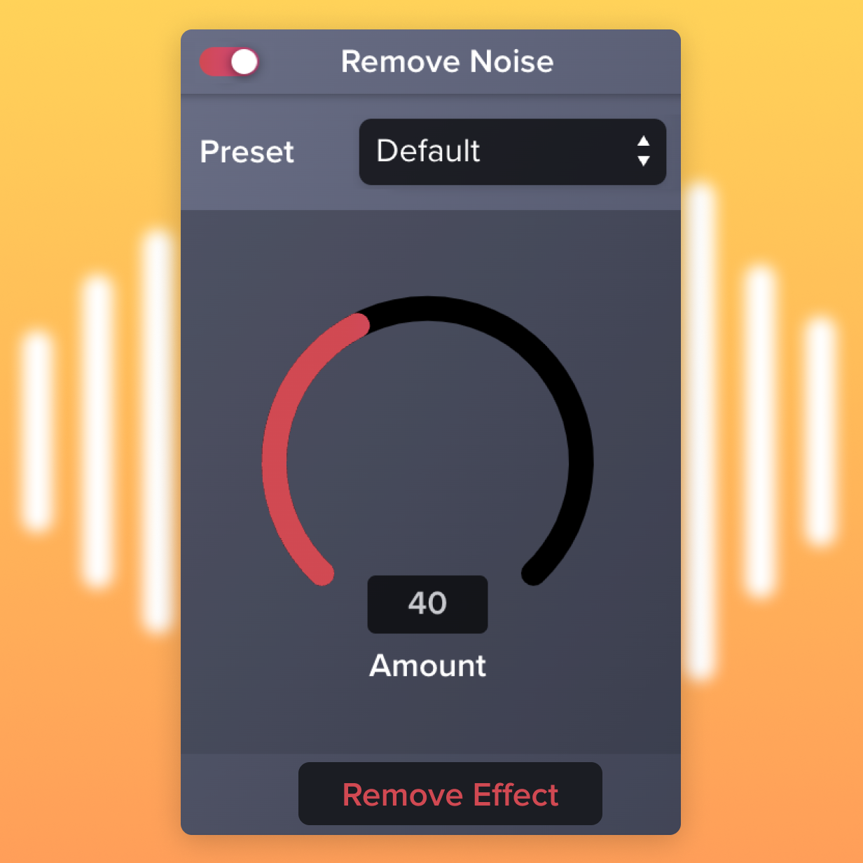 Camtasia Audiate's noise removal feature with the adjustable ring.