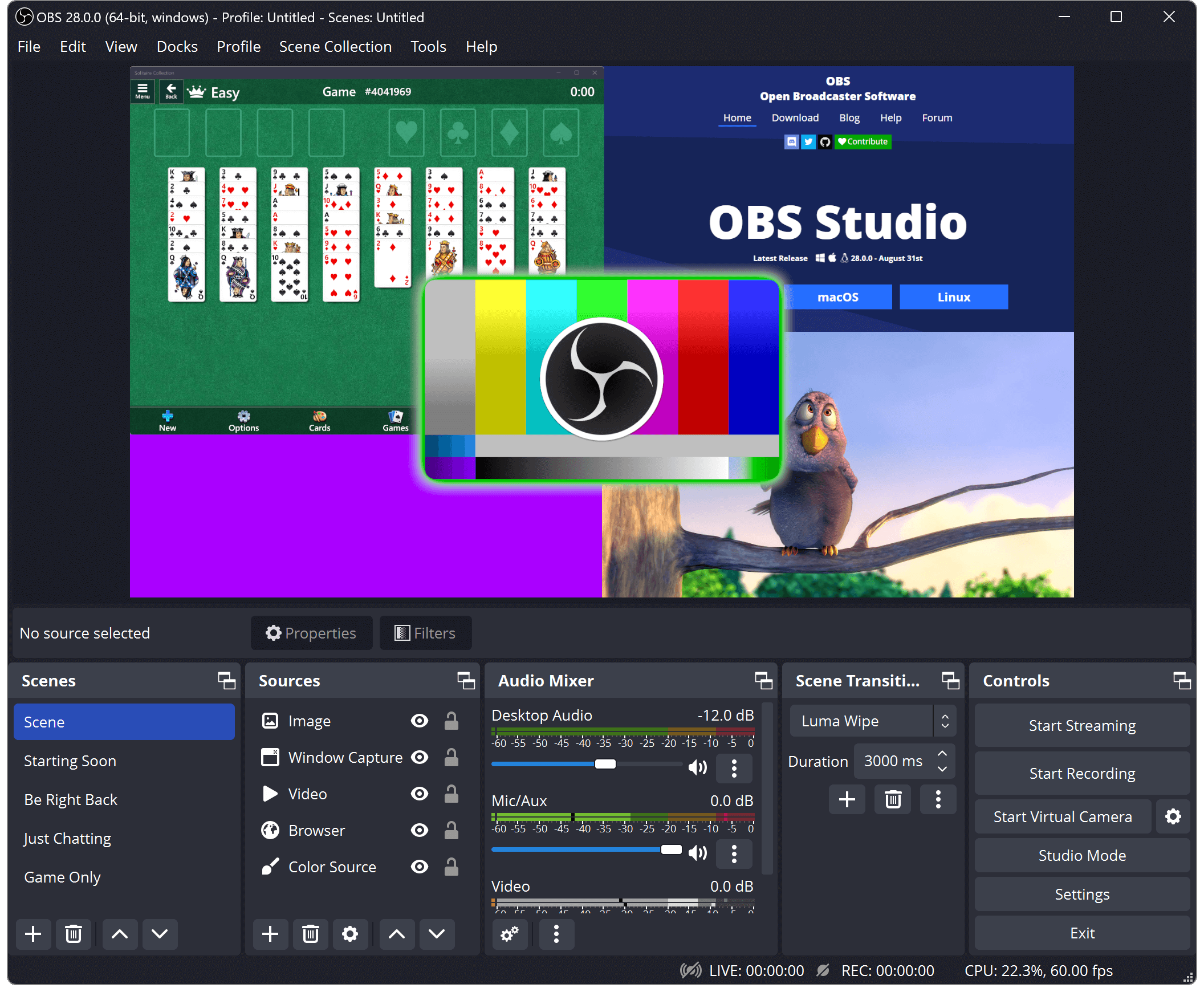 Screenshot of the OBS interface. From obsproject.com