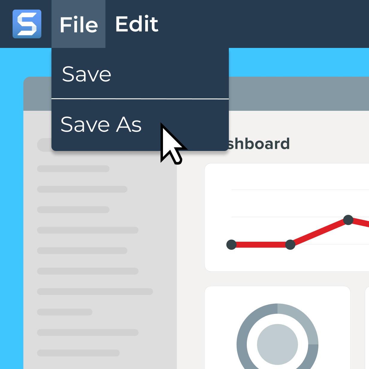 The Save file as option in the Snagit editor with which you can choose the location of the file on your computer.