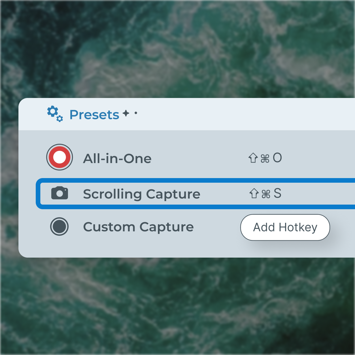 A preset in Snagit set for scrolling capture.