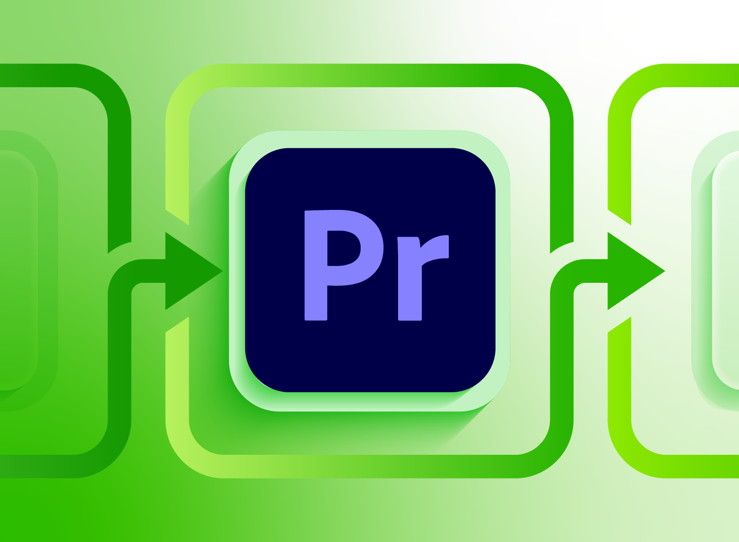 The Adobe Premiere logo with arrows on either side of it.