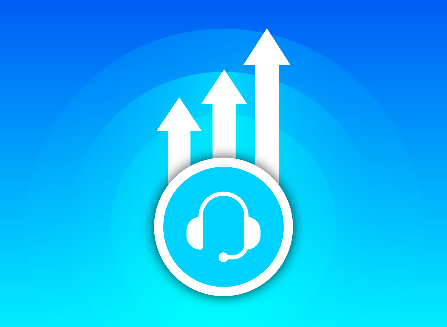 A circular icon of a person wearing a phone headset, with 3 arrows above it forming a rise up and to the right.