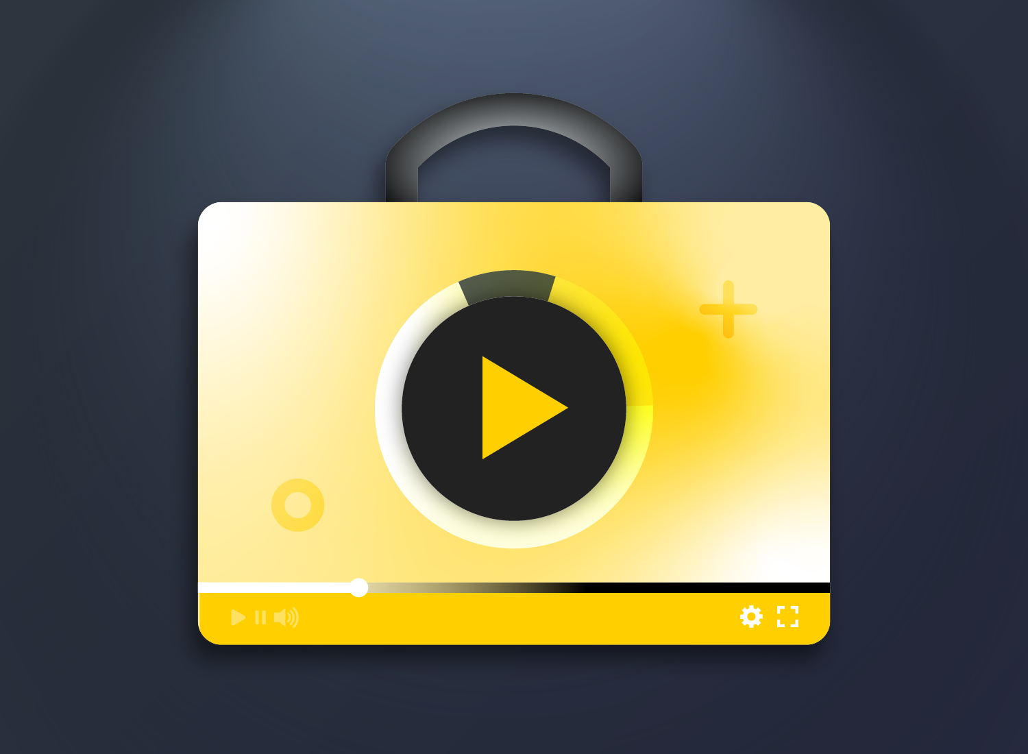 Yellow video in the shape of a briefcase.