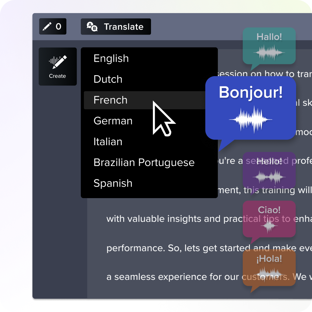 An image of the UI in audiate for translating a script into other languages