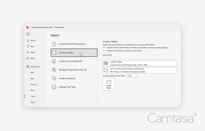 Export options in PowerPoint