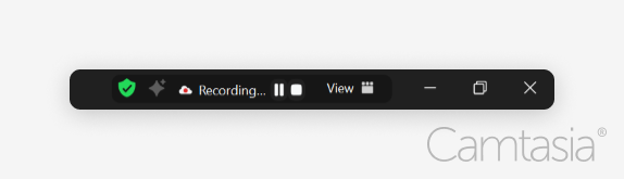 Camtasia recording toolbar with recording and control icons.

