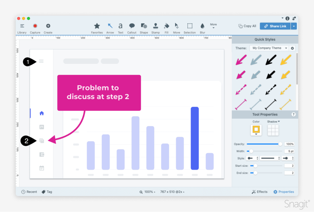 Image of the Snagit interface with a step by step guide on it.