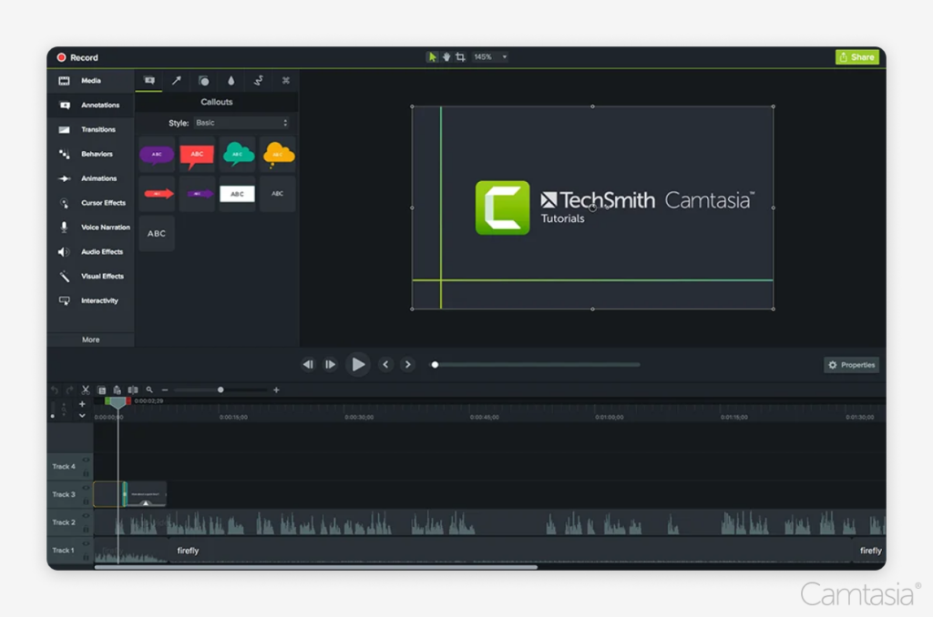 Screenshot of Camtasia video editor