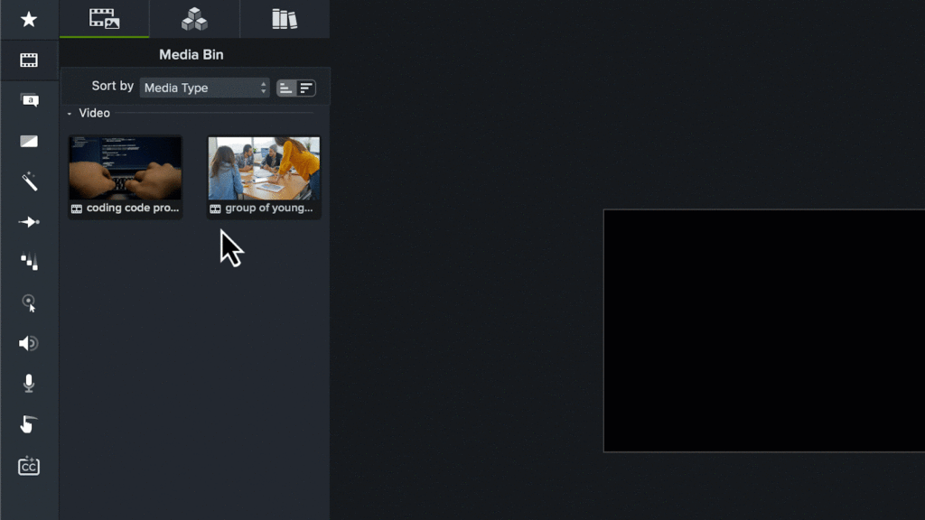 Gif of dragging media onto Camtasia editor timeline.