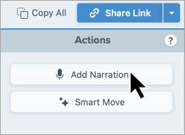 Add Narration button in the Actions panel on Snagit Mac