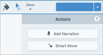 Panneau Actions de l’outil Déplacement avec les options Ajouter un commentaire vocal et Smart Move