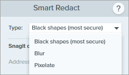 Smart Redact type dropdown